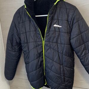 NWOT Eddie Bauer Kids Black Quilted Jacket with Neon Trim